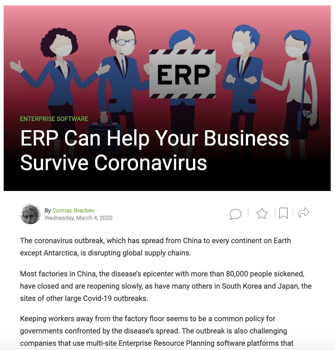 Toolbox.com article on how ERP can help businesses survive coronavirus