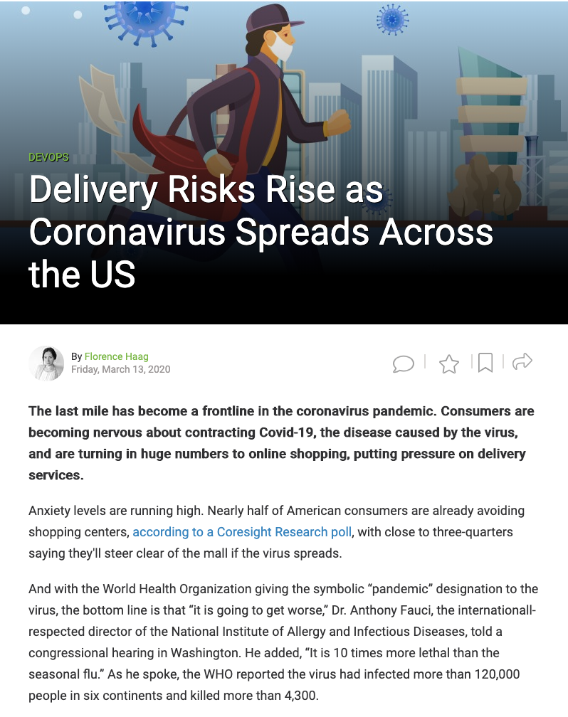 Toolbox.com article on growing delivery risks due to Coronavirus