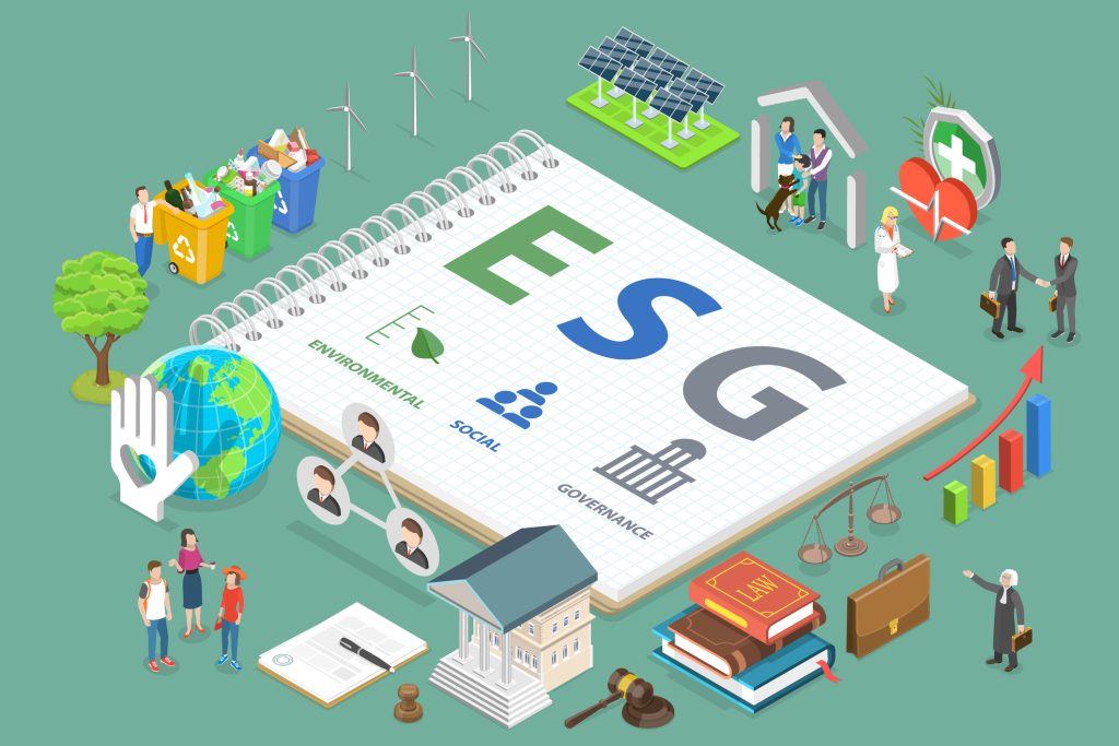 3D Isometric Flat Vector Conceptual Illustration of ESG Environmental Social Governance, Sustainable and Ethical Business